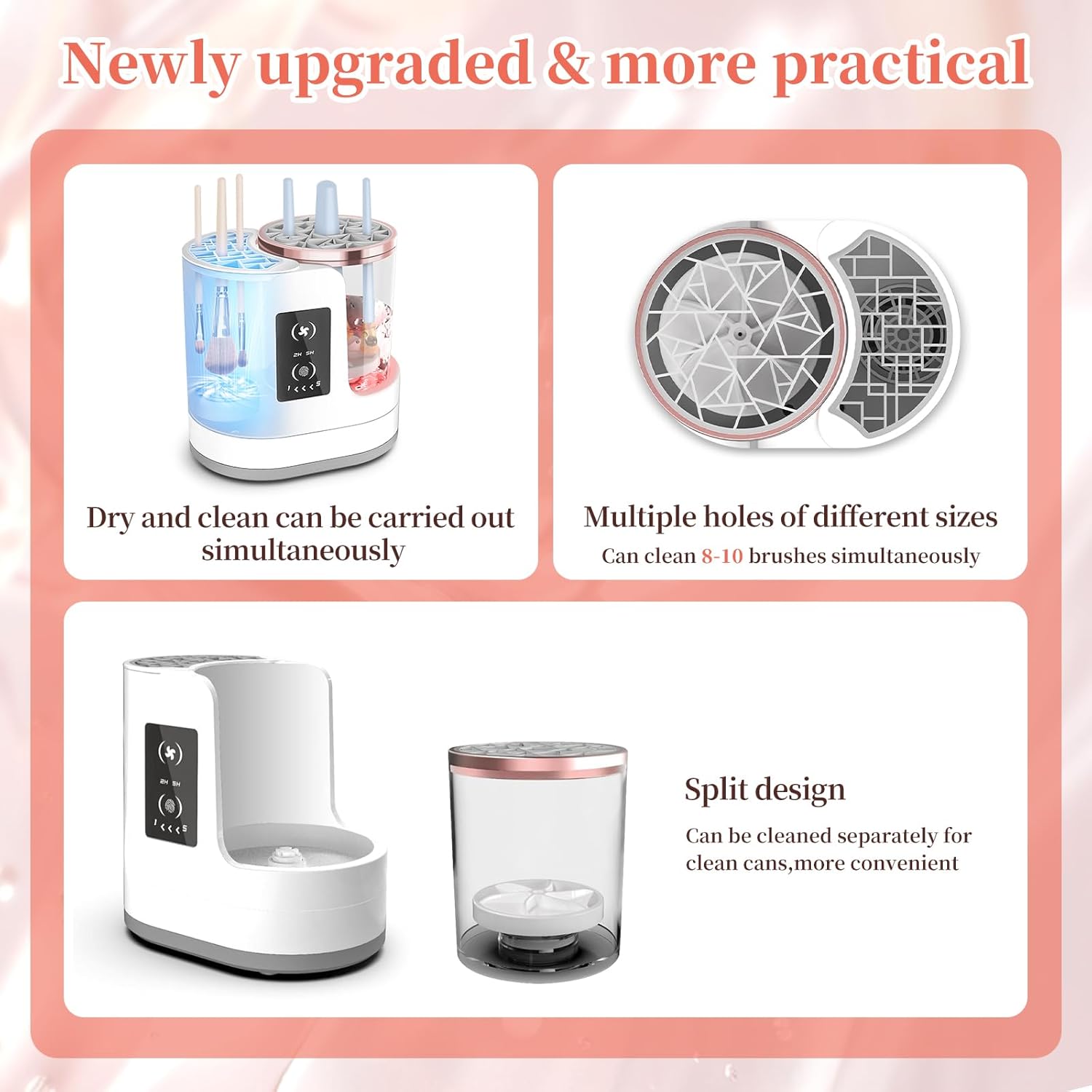 White & Pink LARDERGO Makeup Brush Cleaner Machine, Ultimate Efficient Electric Automatic Cleaner and Dryer for All Types of Makeup Brushes